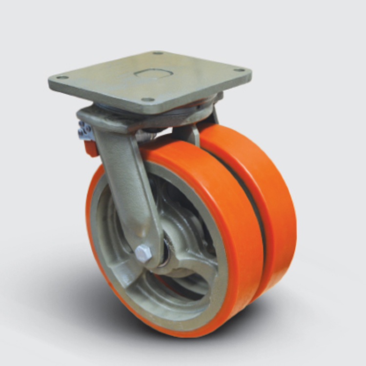 Колесо полиуретановое сдвоенное поворотное с тормозом 250 мм ( EW01 VBP 250 F ), диск-чугун
