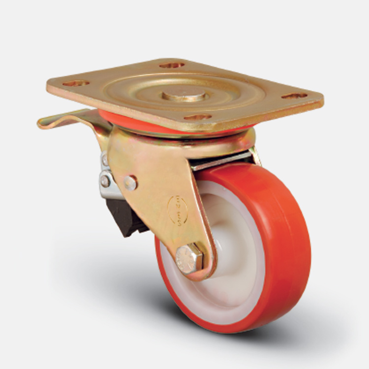 Колесо сверхмощное полиуретановое поворотное с тормозом 100 мм ( ED01 ZBP 100 F ), диск-полиамид