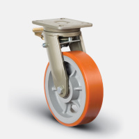 Колесо сверхмощное полиуретановое поворотное с тормозом 300 мм ( EV01 VBP 300 F ), диск-чугун