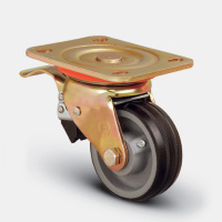 Колесо большегрузное обрезиненное поворотное с тормозом  80 мм ( ED01 VBR 80 F ), диск-чугун